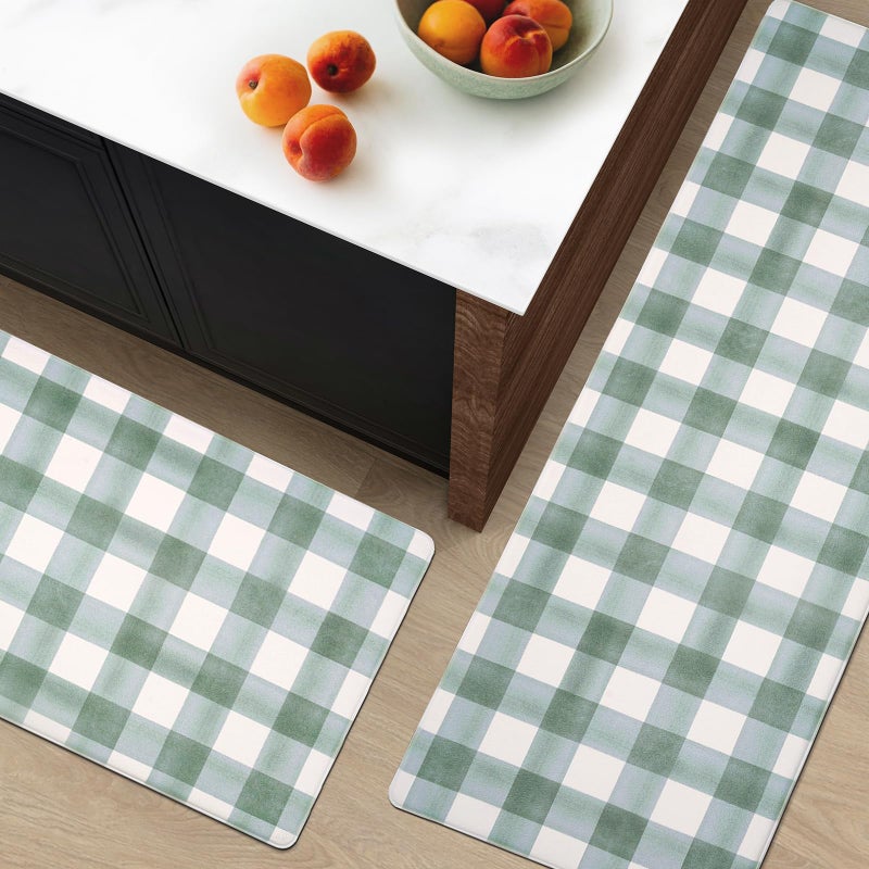 FRESHMINT Modern Farmhouse Plaid 2 Piece Set Kitchen Mats for Floor Anti Fatigue Waterproof & Non-Skid Kitchen Rugs Cushioned Kitchen Mat for Standing Washable Comfort Desk Kitchen Runners - Image 2