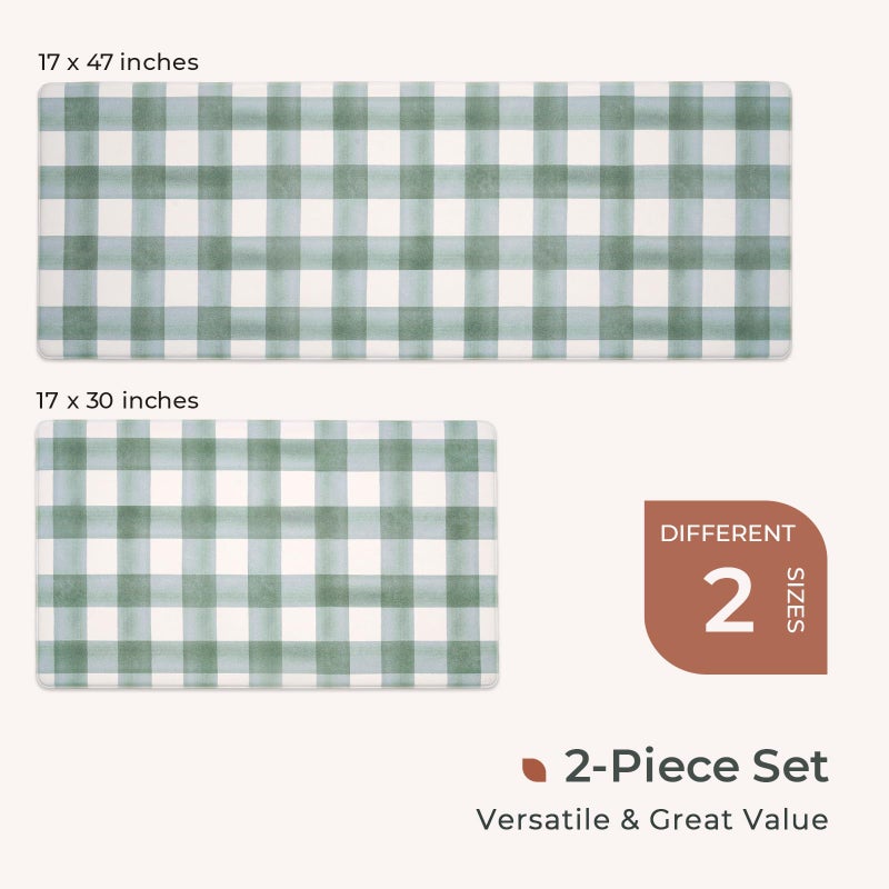 FRESHMINT Modern Farmhouse Plaid 2 Piece Set Kitchen Mats for Floor Anti Fatigue Waterproof & Non-Skid Kitchen Rugs Cushioned Kitchen Mat for Standing Washable Comfort Desk Kitchen Runners - Image 5