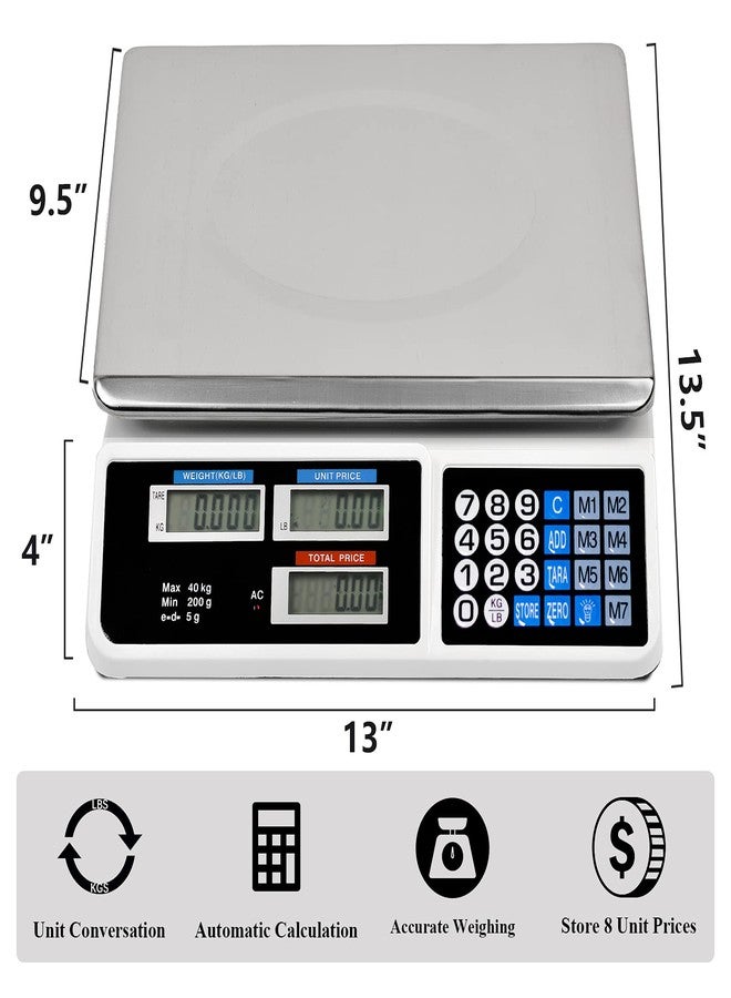 C-CHAIN 88LB Digital Price Scale Electronic Price Computing Scale LCD Digital Commercial Food Meat Weight Scale, Upgraded Version - Image 5