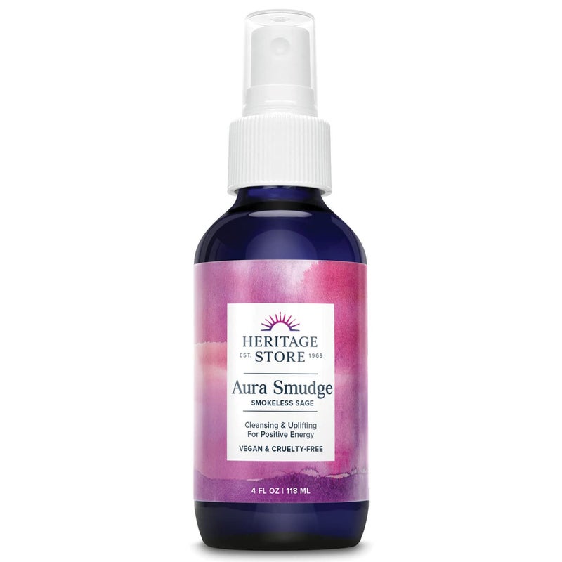 Heritage Store Aura Smudge Smokeless Sage with Juniper Cleansing Uplifting Spray for Positive Energy Clean Simple Alternative to Smudge Sticks Burning Sage Paraben Free Vegan 4oz