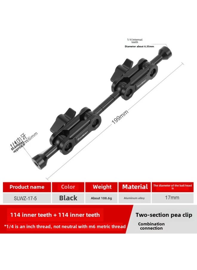 Generic Aluminum Alloy 17MM Ball Head Two Joint Pea Clip Peanut Clip Lengthened Universal Magic Arm Extension Multi-function-Body Color:Two-section Pea Clip  17-black  - Image 1
