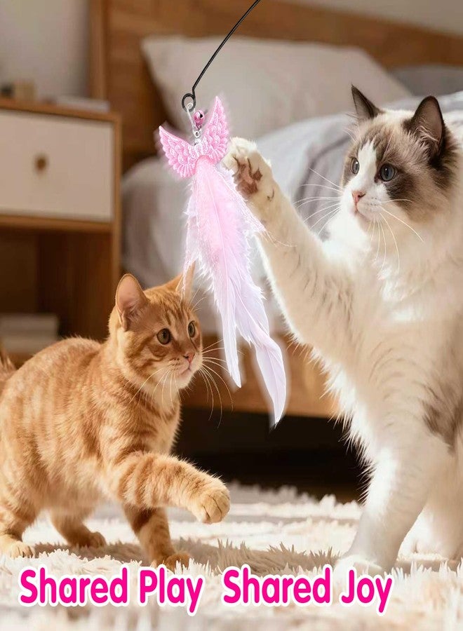 Walfront Interactive Cat Toy Wand - Yellow & Pink Wing Tassel Teaser with Replaceable Natural Heads, Flexible Steel Rod, Indoor Cat Toy for Multi-Cat Homes, Kittens & Adult Cats, Play & Stress Relief - Image 2
