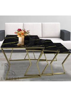 LHFHOMT Coffee table set Nesting Coffee Table Set of 3 Pices, Round Coffee, Glass Top, Gold Metal Frame End Table Desk for Living Room, Balcony, Sofa Side  - Image 1
