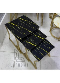 LHFHOMT Coffee table set Nesting Coffee Table Set of 3 Pices, Round Coffee, Glass Top, Gold Metal Frame End Table Desk for Living Room, Balcony, Sofa Side  - Image 2