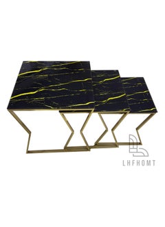 LHFHOMT Coffee table set Nesting Coffee Table Set of 3 Pices, Round Coffee, Glass Top, Gold Metal Frame End Table Desk for Living Room, Balcony, Sofa Side  - Image 4