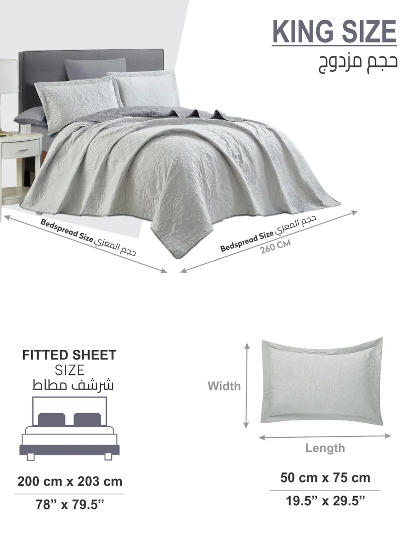 Donetella Bedspread Coverlet Set 6-Pcs King Size Bed Fits(200 X 200 Cm) Soft Luxurious Reversible Compressed Comforter With Fitted Sheet Pillow Sham And Pillowcases,