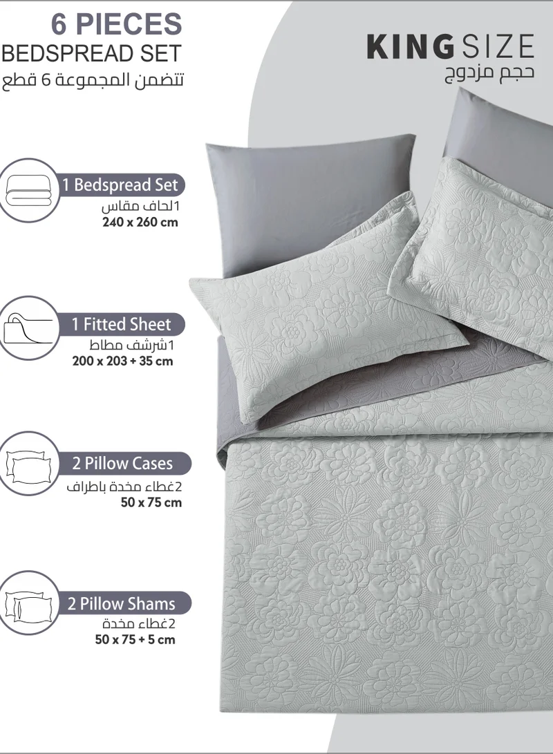 Donetella Bedspread Coverlet Set 6-Pcs King Size Bed Fits(200 X 200 Cm) Soft Luxurious Reversible Compressed Comforter With Fitted Sheet Pillow Sham And Pillowcases,