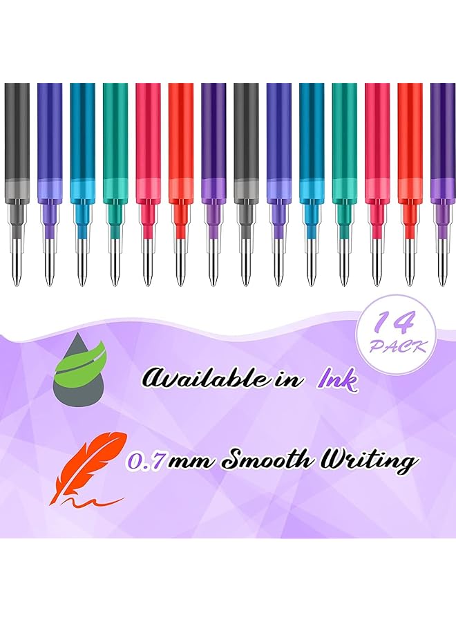 erorex Erasable Pen Refills 7 Assorted Colors Gel Ink Refills Medium Fine Point Erasable Pens Refill Compatible With Retractable Click Pens Erasable Pens For Writing Planner Fine Point 0.7 Mm 14 Pcs  - Image 3