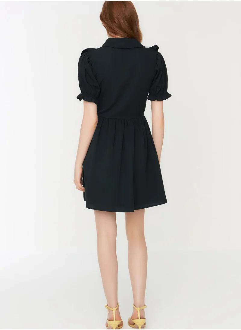 trendyol Puff Sleeve Polo Neck Tiered Dress