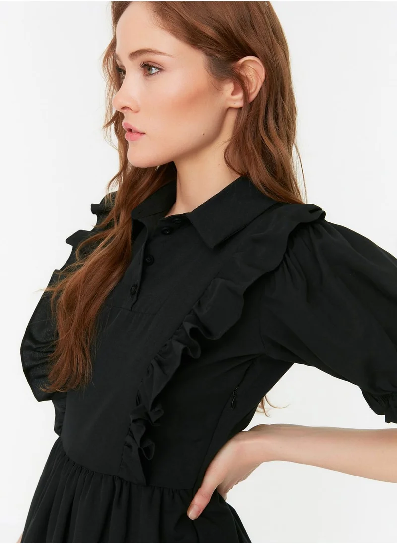 trendyol Puff Sleeve Polo Neck Tiered Dress