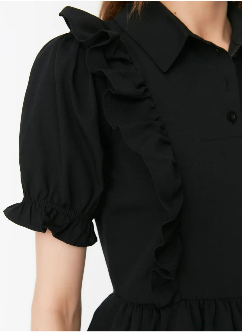 trendyol Puff Sleeve Polo Neck Tiered Dress