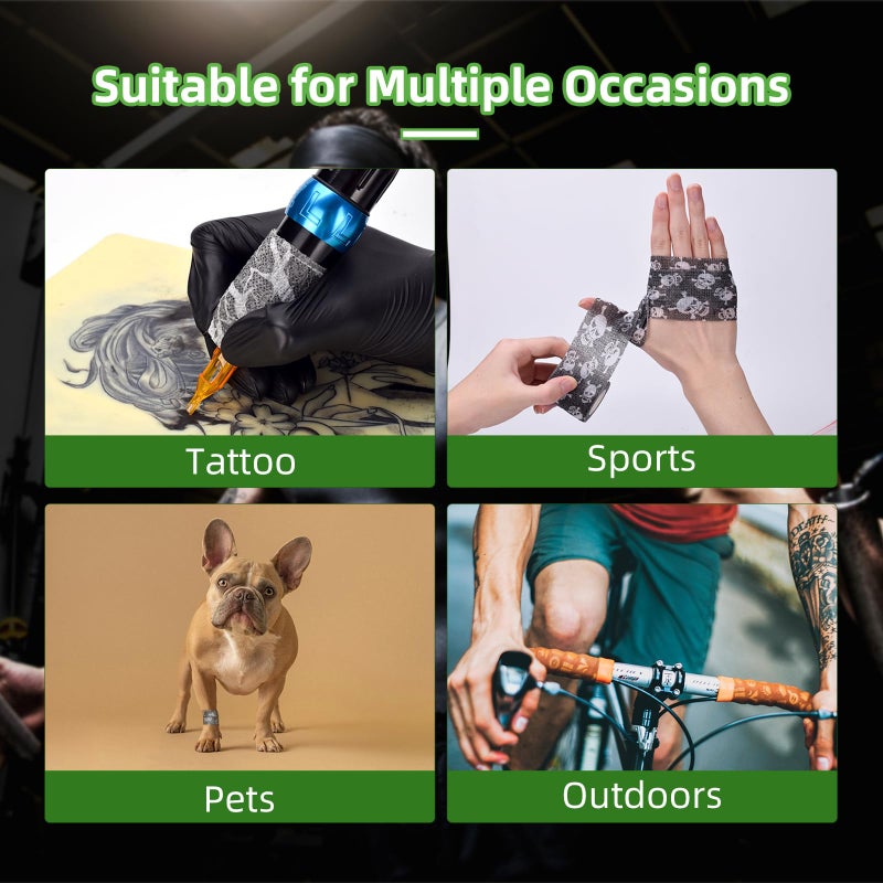 JimKing Tattoo Grip Cover, Tattoo Machine Handle Cover, Self-Adhesiive Tape for Sport Pet Tattoo,Elastic Bandage Wrap Roll Tattoo Machine Supply, 4pcs - Image 5