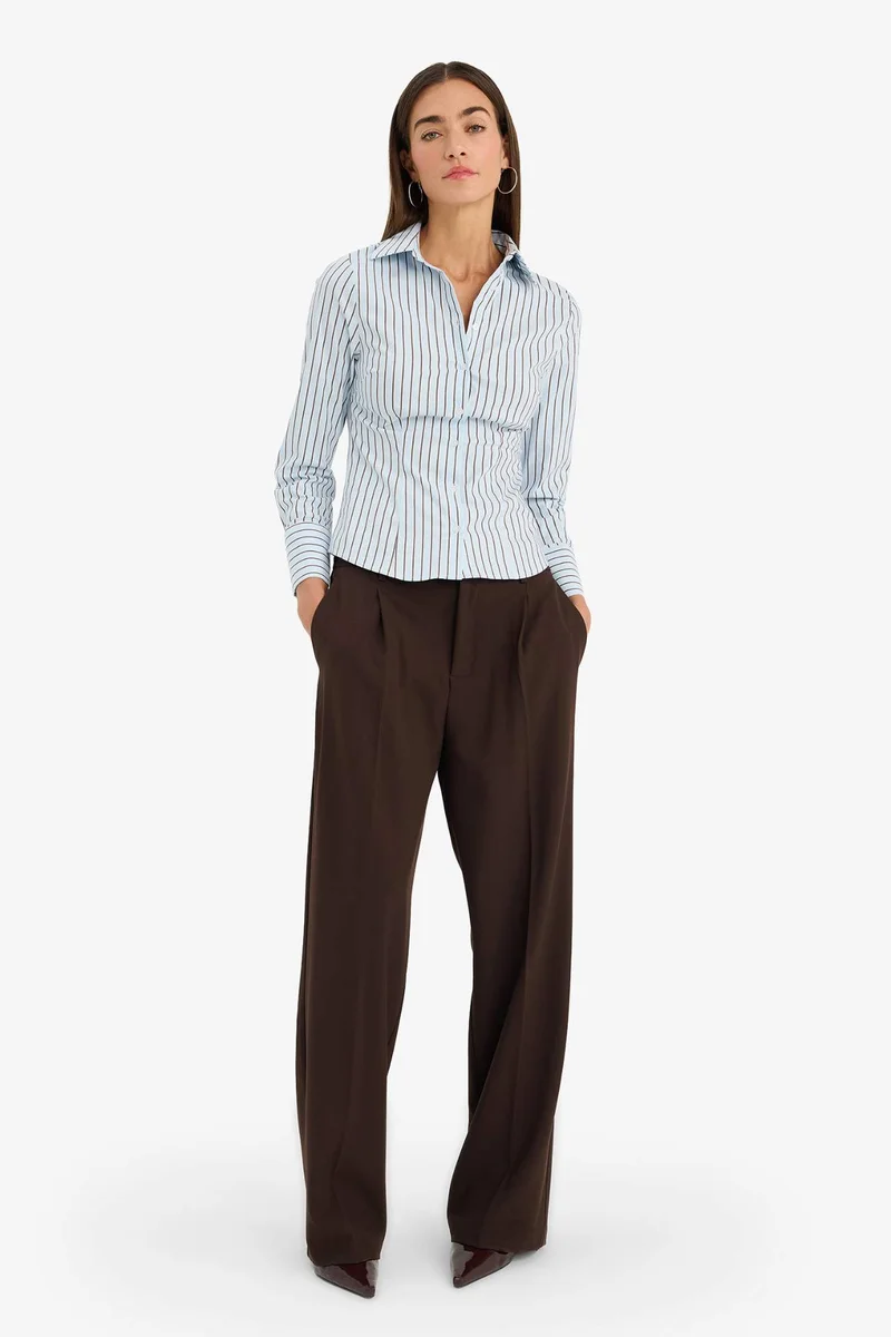ديفاكتو Straight Fit Zippered High Waist Standard Length Trousers