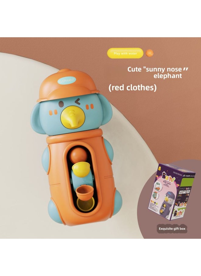 Little Yellow Duck Elephant Playing Water Baby Bath Soothing Children's Water Game Spinner With Suction Cup Small Water Truck Toy-Color:Water Spinning Wheel Elephant-Orange  - Image 1