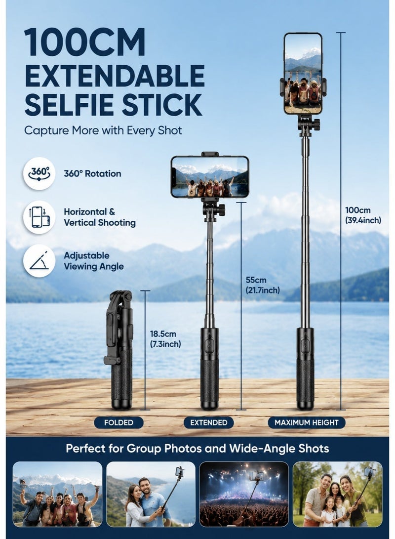 حياة الكثبان حامل ثلاثي (Tripod) وعصا سيلفي بتقنية البلوتوث (3 في 1)، قابل للتمدد من 34 سم إلى 190 سم، مزود بجهاز تحكم عن بُعد (نطاق 10 أمتار) وإمكانية الدوران بزاوية 360 درجة؛ متوافق مع هواتف iPhone وAndroid وجميع الهواتف الذكية. - Image 4