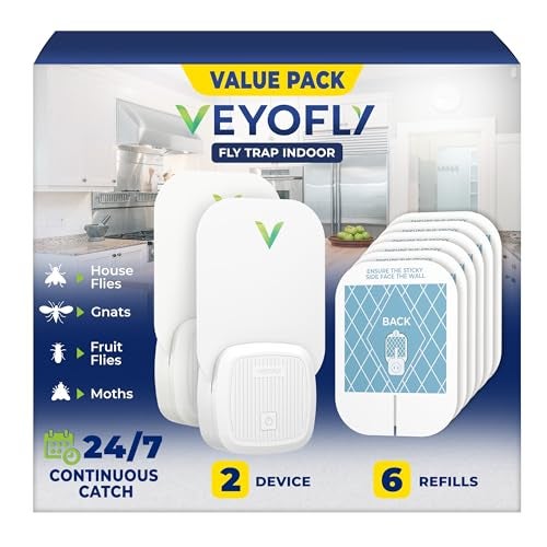 VEYOFLY Fly Trap Indoor, Fruit Fly Traps for Indoors Flying Insect (2 Device + 6 Refills) Gnat Traps for House Indoor, Bug Zapper Indoor, Gnat Killer Catcher & Fruit Fly Killer Light Plug in - Image 1