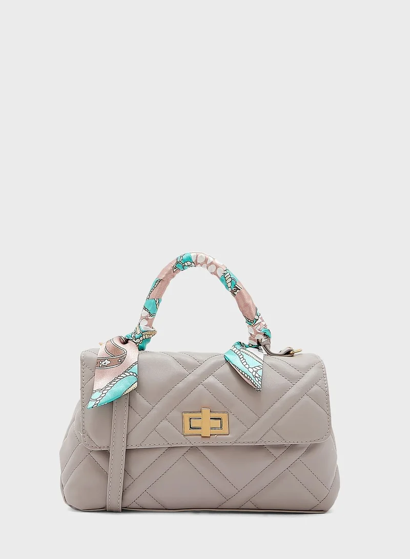 ELLA Quilted Satchel Handbag With Scarf Tie Handle