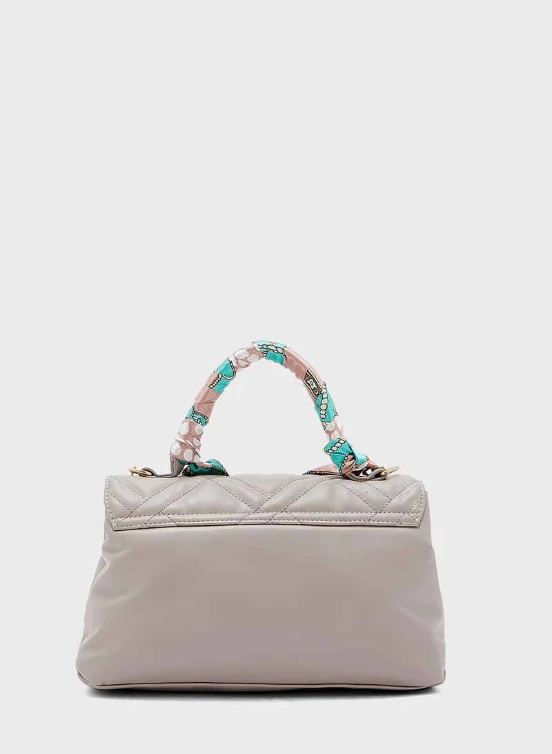 ELLA Quilted Satchel Handbag With Scarf Tie Handle