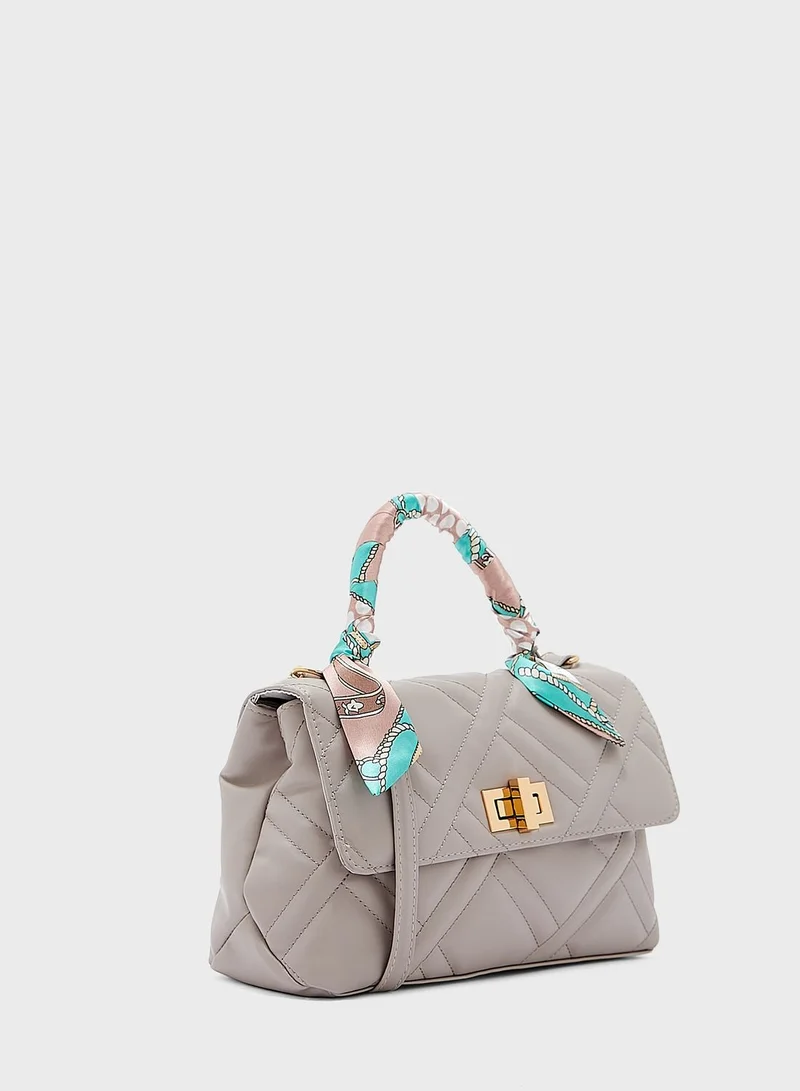 ELLA Quilted Satchel Handbag With Scarf Tie Handle