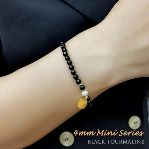 Morchic 4mm Natural Black Tourmaline Gemstone Beads Stretch Bracelet for Women, With Freshwater Pearls, Energy Gem Birthday Gift for Her 7.2” - Image 3