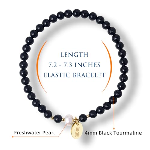 Morchic 4mm Natural Black Tourmaline Gemstone Beads Stretch Bracelet for Women, With Freshwater Pearls, Energy Gem Birthday Gift for Her 7.2” - Image 2