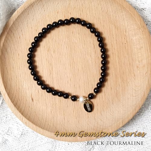 Morchic 4mm Natural Black Tourmaline Gemstone Beads Stretch Bracelet for Women, With Freshwater Pearls, Energy Gem Birthday Gift for Her 7.2” - Image 5