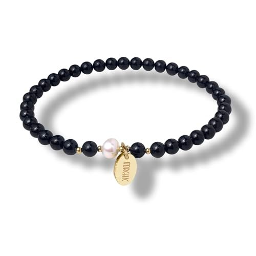 Morchic 4mm Natural Black Tourmaline Gemstone Beads Stretch Bracelet for Women, With Freshwater Pearls, Energy Gem Birthday Gift for Her 7.2” - Image 1