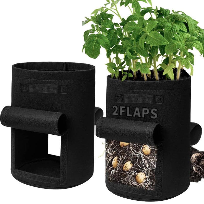SORANGEUN Potato Grow Bags, 2-Pack 15-Gallon Grow Bags with 2 Flaps and Reinforced Handles, Heavy-Duty Thickened 500G Aeration Fabric Pots for Potatoes, Tomatoes, Flowers, and Vegetables - Image 1