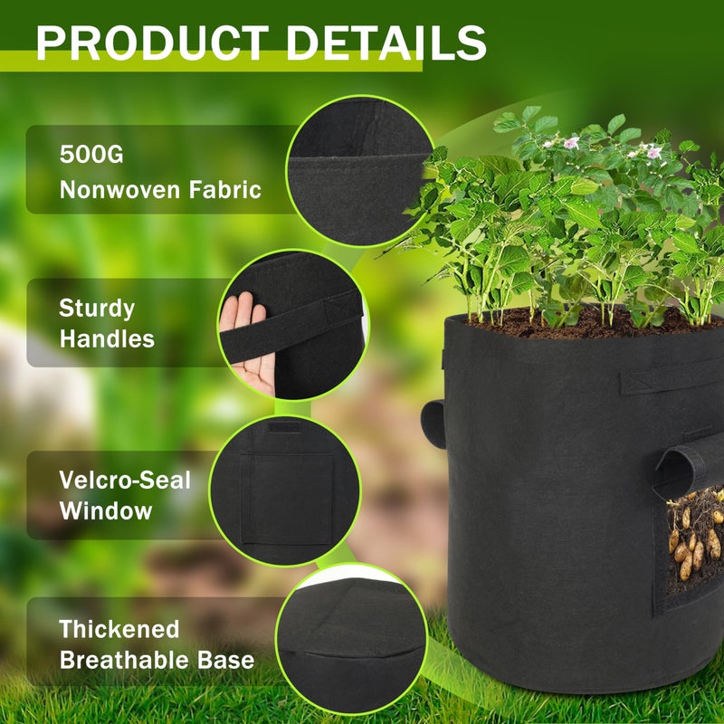 SORANGEUN Potato Grow Bags, 2-Pack 15-Gallon Grow Bags with 2 Flaps and Reinforced Handles, Heavy-Duty Thickened 500G Aeration Fabric Pots for Potatoes, Tomatoes, Flowers, and Vegetables - Image 3