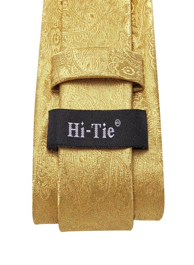 Hi-Tie Mens Plaids Checks Gold Ties Set Paisley Silk Necktie for Men with Handkerchief Cufflinks Set Business Wedding - Image 5