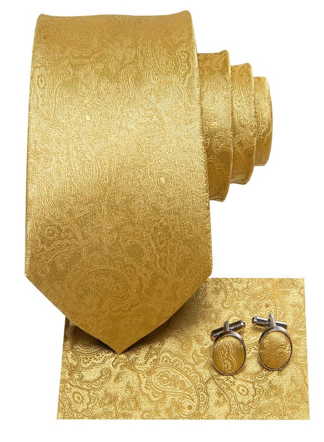 Hi-Tie Mens Plaids Checks Gold Ties Set Paisley Silk Necktie for Men with Handkerchief Cufflinks Set Business Wedding - Image 2