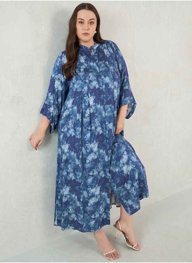 Femmella - Plus Size Abstract Print Button Down A-Line Maxi Dress by Styli - Image 1