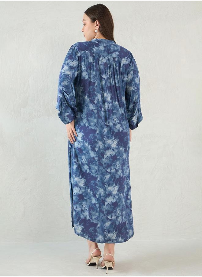 Femmella - Plus Size Abstract Print Button Down A-Line Maxi Dress by Styli - Image 1