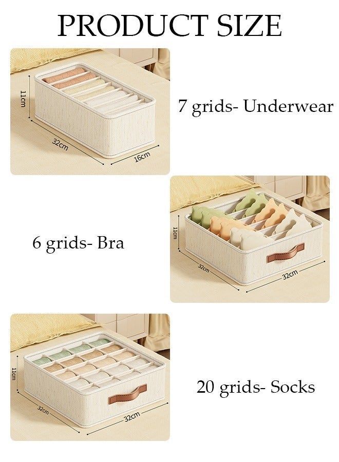 كيلا منظم خزانة ملابس مكون من 3 قطع، منظم أدراج للجوارب والملابس الداخلية، مقسمات للخلايا، خزانة ملابس قابلة للطي من الكتان، منظمات خزانة الملابس وصناديق تخزين للملابس، ملابس الأطفال، حمالة الصدر، الملابس الداخلية، الوشاح، الربطات، والأوشحة - Image 2