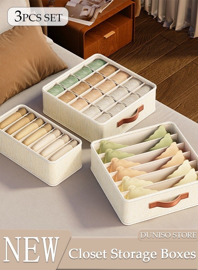 كيلا منظم خزانة ملابس مكون من 3 قطع، منظم أدراج للجوارب والملابس الداخلية، مقسمات للخلايا، خزانة ملابس قابلة للطي من الكتان، منظمات خزانة الملابس وصناديق تخزين للملابس، ملابس الأطفال، حمالة الصدر، الملابس الداخلية، الوشاح، الربطات، والأوشحة - Image 1