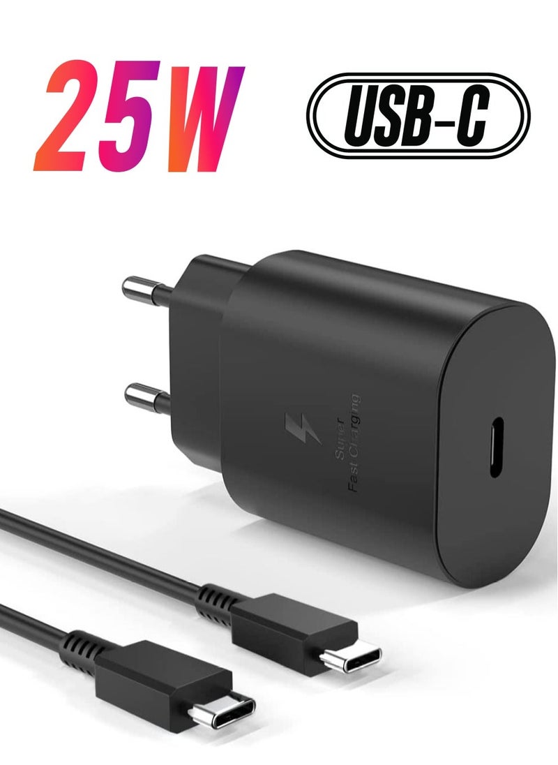 شاحن فائق السرعة لسامسونج 25 واط USB C جالاكسي S22 S21 S20 FE 5G ألترا بلس + S10 S9 S8 A53 A52S A13 A72 M52 M53 Z Flip4 كابل شاحن 1.5 متر نوع-C قابس A EP-TA800 محول طاقة جداري - Image 1