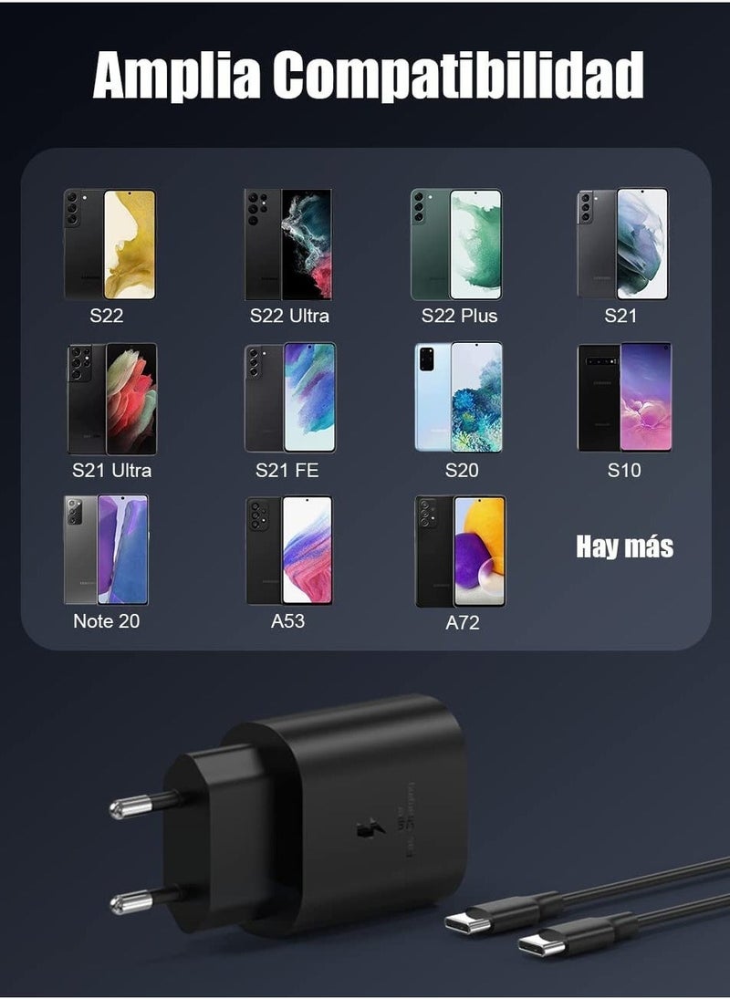 شاحن فائق السرعة لسامسونج 25 واط USB C جالاكسي S22 S21 S20 FE 5G ألترا بلس + S10 S9 S8 A53 A52S A13 A72 M52 M53 Z Flip4 كابل شاحن 1.5 متر نوع-C قابس A EP-TA800 محول طاقة جداري - Image 2