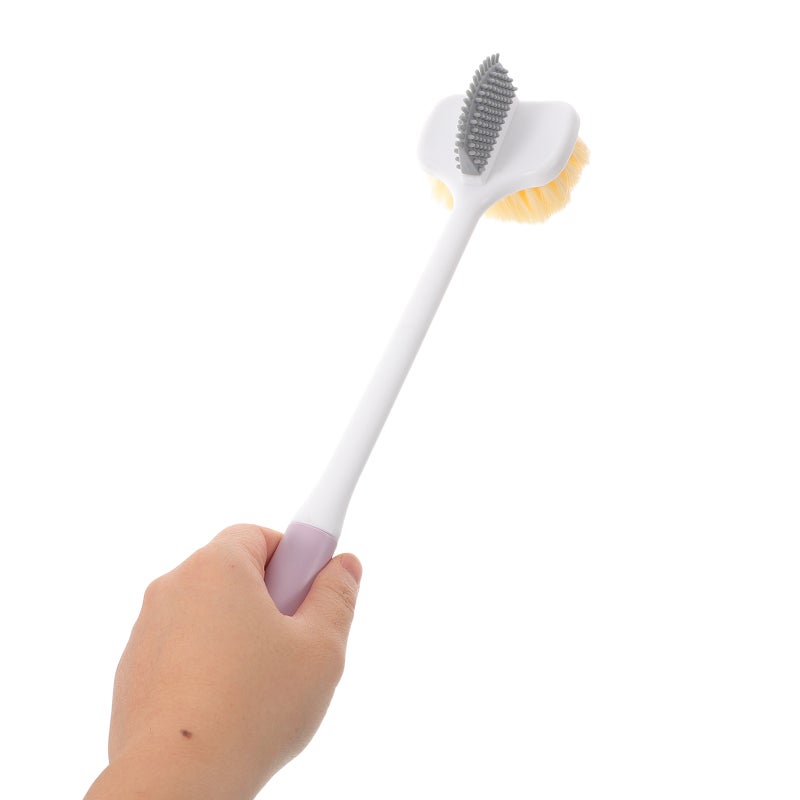 Long Handle Purple Foot Scrubber with Dual Sided Soft Bristles for Gentle Exfoliating and Toe Cleaning - Image 3