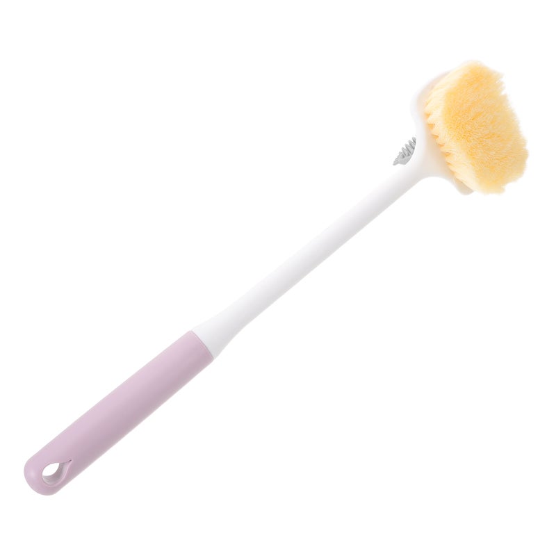 Long Handle Purple Foot Scrubber with Dual Sided Soft Bristles for Gentle Exfoliating and Toe Cleaning - Image 1
