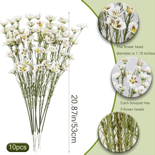 CITYES 10 Pcs Artificial Wildflowers White Fake Flower Stems 21" Silk Spring Flowers Forsythia Faux Wildflowers Floral Stems for Flower Arrangements Home Decor Indoor Outdoor Wedding Centerpieces - Image 2
