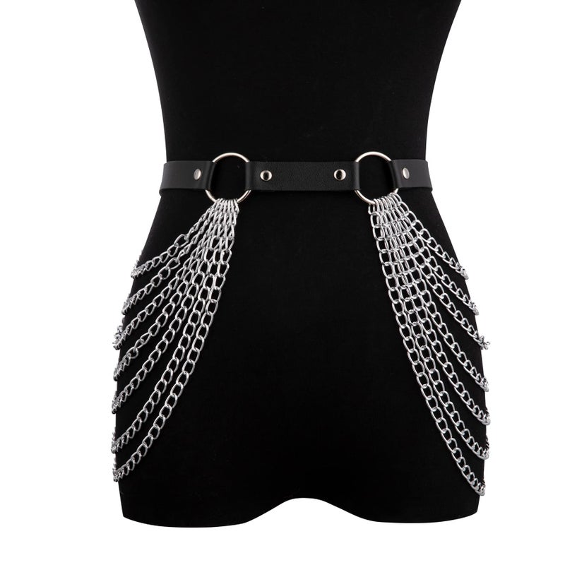 NICEIGHT Punk Leather Body Chains for Women Layered Waist Belly Chain Belt Black Chest Chain Gothic Party Rave Body Jewelry - Image 3