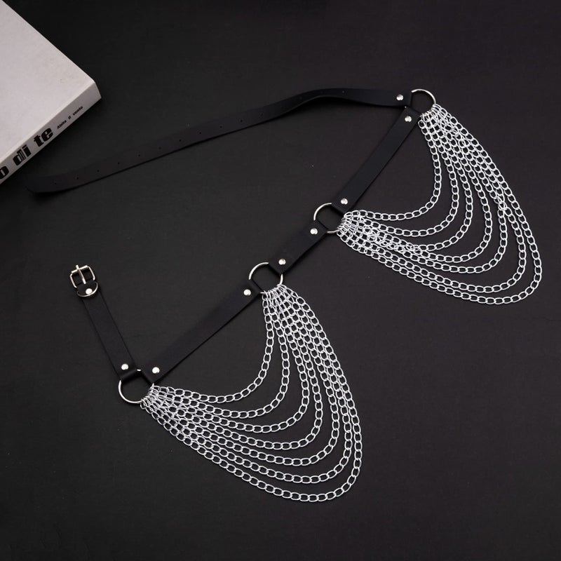NICEIGHT Punk Leather Body Chains for Women Layered Waist Belly Chain Belt Black Chest Chain Gothic Party Rave Body Jewelry - Image 5