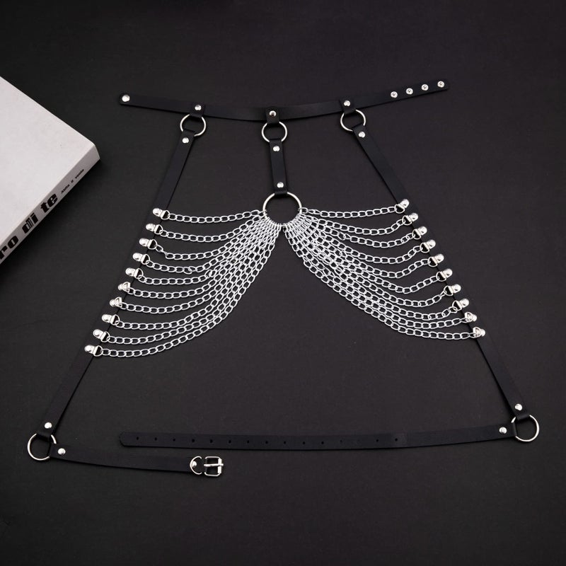 NICEIGHT Punk Leather Body Chains for Women Layered Waist Belly Chain Belt Black Chest Chain Gothic Party Rave Body Jewelry - Image 4