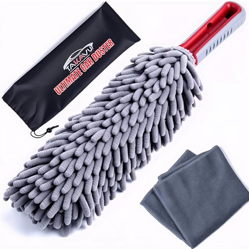 TAKAVU Car Duster Interior by TAKAVU, 360° Microfiber Fingers, Unbreakable Comfort Handle, Lint and Scratch Free, Include Microfiber Towel, for Car & Home Use, The Best Auto Accessories Gray - Image 1