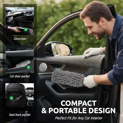 TAKAVU Car Duster Interior by TAKAVU, 360° Microfiber Fingers, Unbreakable Comfort Handle, Lint and Scratch Free, Include Microfiber Towel, for Car & Home Use, The Best Auto Accessories Gray - Image 4