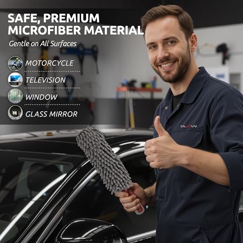 TAKAVU Car Duster Interior by TAKAVU, 360° Microfiber Fingers, Unbreakable Comfort Handle, Lint and Scratch Free, Include Microfiber Towel, for Car & Home Use, The Best Auto Accessories Gray - Image 5