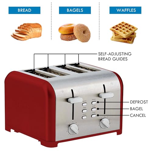 Kenmore كينمور 40604 محمصة 4 شريحة مع تحكم مزدوج باللون الأحمر - Image 2