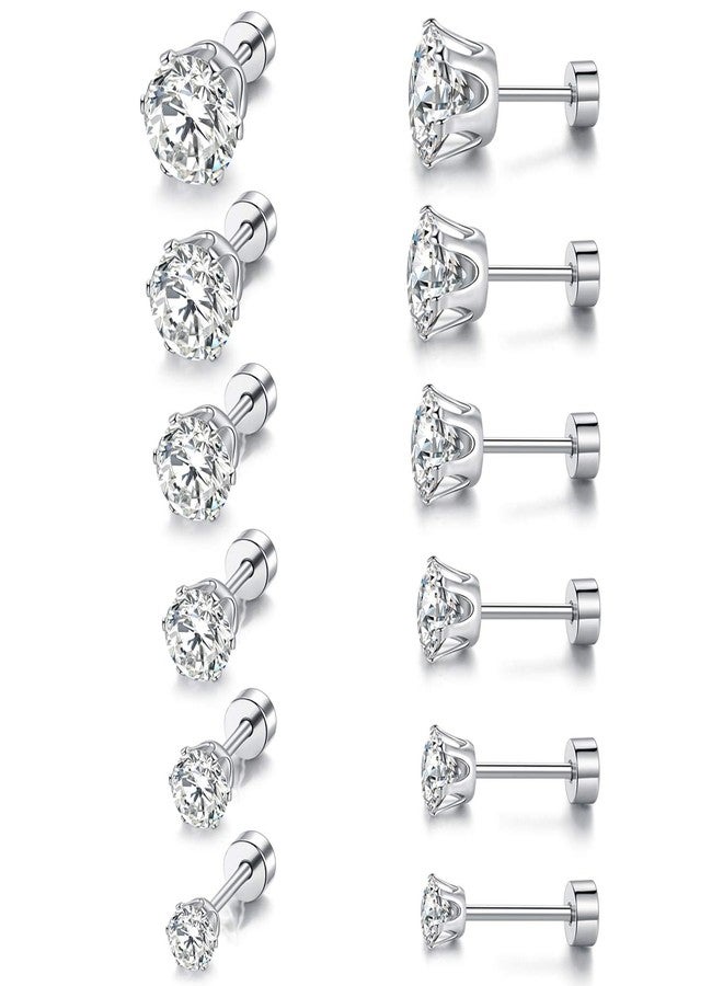 VOLUKA Cubic Zirconia Stainless Steel Screw Flat Back Earring - Hypoallergenic Stud Earrings for Women & Men - 316L Titanium CZ Stud Earrings for Nickel-Free, Trendy & Elegant - Image 1