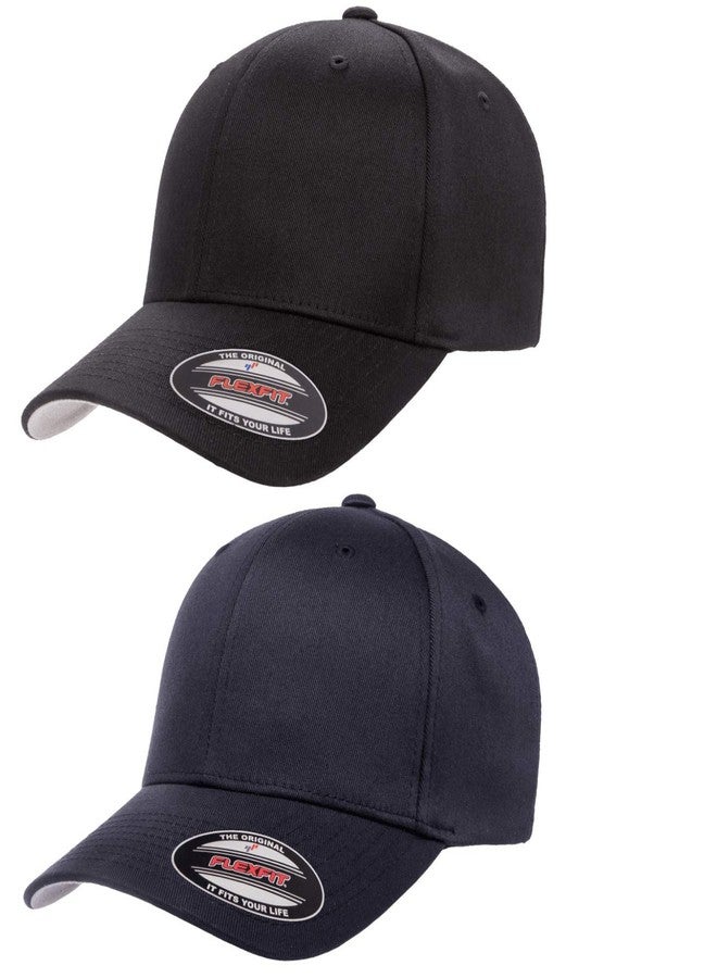 Flexfit Men's Athletic Baseball Fitted Cap, L-XL, 2pk Black & Dark Navy - Image 1