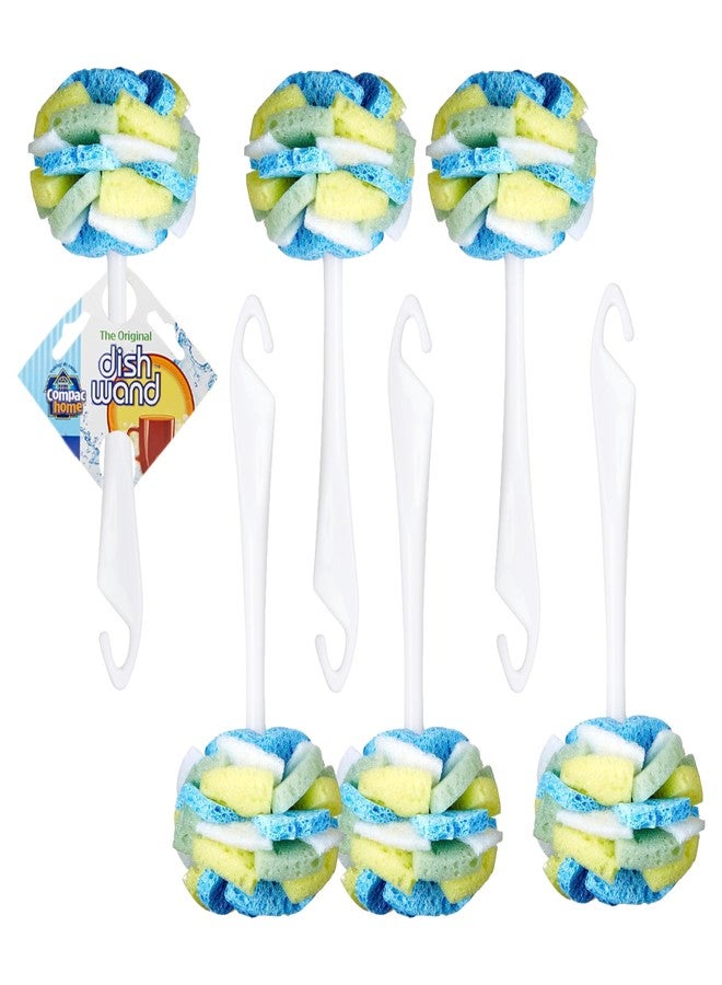 Compac Home Dish SpongeWand Plus Tri Surface Scrubbing Sponge with Cello Foam Scour Sponge Petals, Cleans Dishes, Glassware 360 Scrubber Pads for Tough to Clean Pots Pans, Multi-Color, (Pack of 6) - Image 2